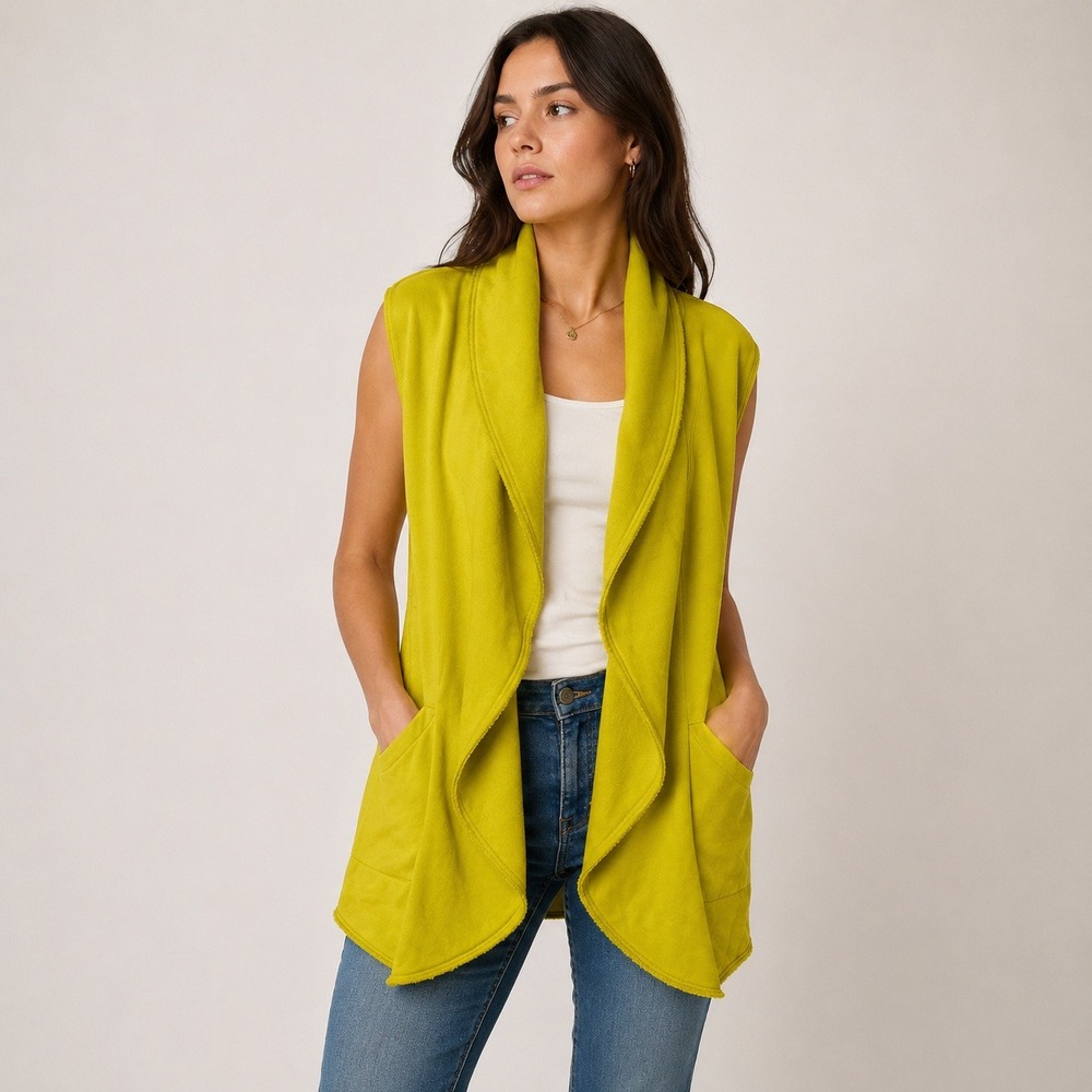Bryn Walker The Wrap Vest Chartreuse Bamboo Cotton Lagenlook Minimalist Scandi